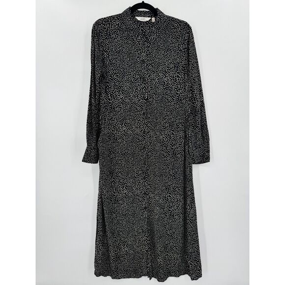 & OTHER STORIES Black Tan Speckled Button Down Long Sleeve Shirt Dress Size 8 - Picture 3 of 9